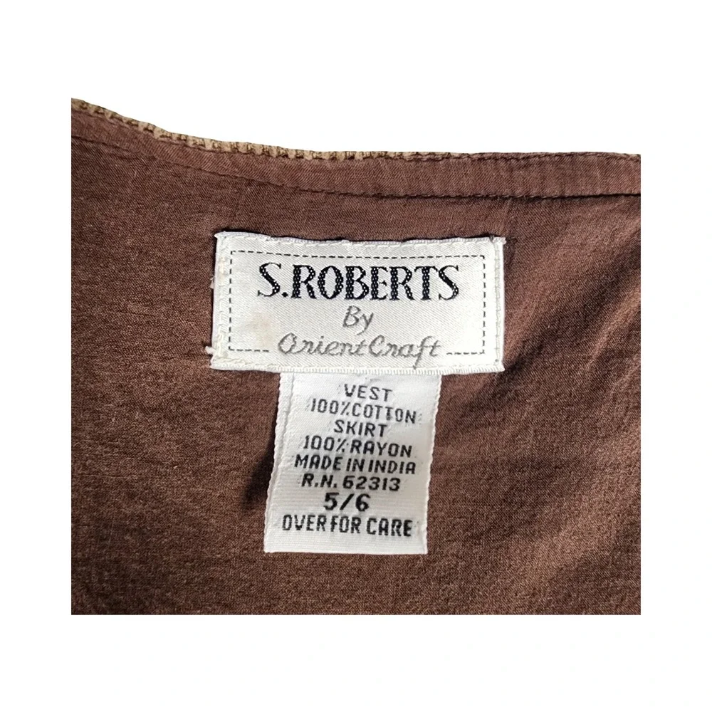 S. Roberts Vintage 90s Corduroy Floral Mixed‎ Midi Dress Brown Pink Friends 5/6